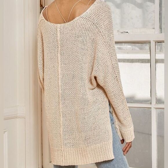 Lulus Write Me a Poem Beige Loose Knit Oversized Beachy Sweater Size Small - Picture 12 of 13